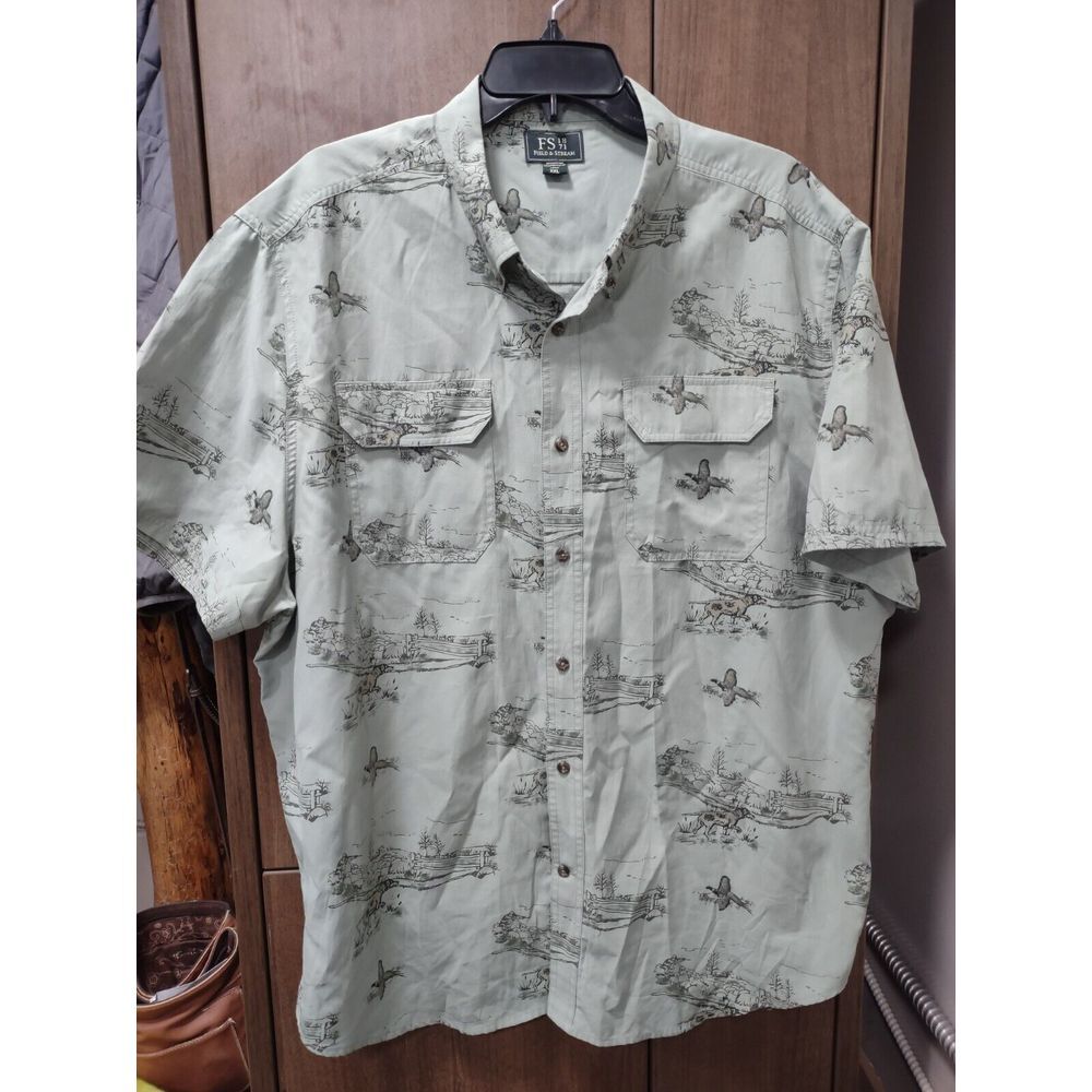 Mens Field and Stream‎ Dogs Birds Hunting Shirt Shirt Sleeve Size XXL